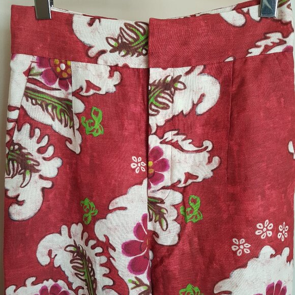 Zara Red and White Wide-Leg Linen Pants - Picture 12 of 13